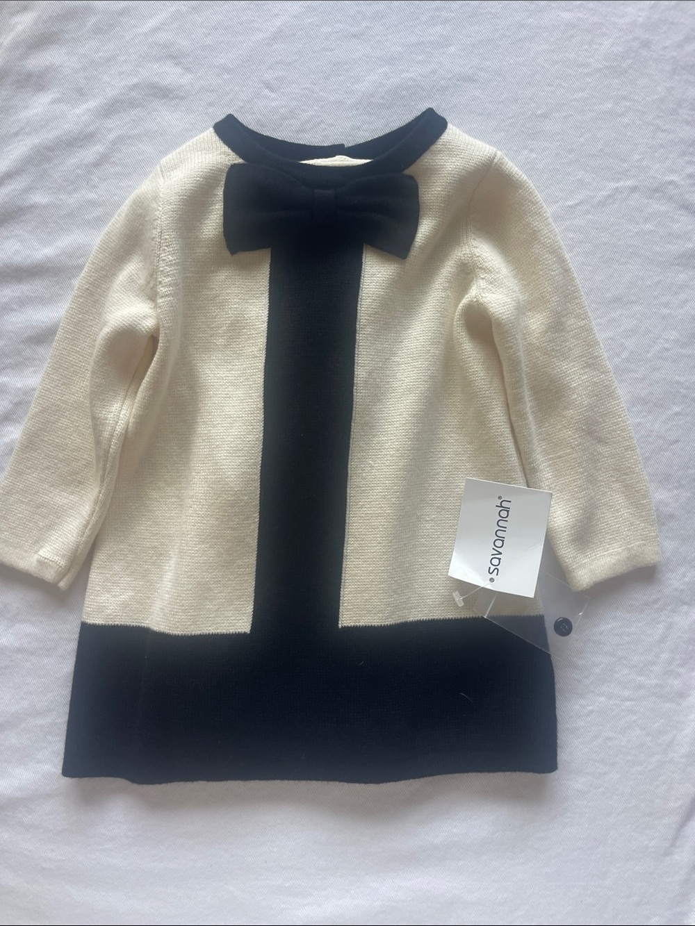 NWT Size 6-9 Months Savannah Cream and Black Bow Front Knit Two Piece Outfit